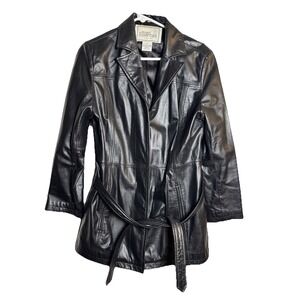 Modern Essentials Womens Leather Jacket S Black Belted‎ Blazer Coat Genuine